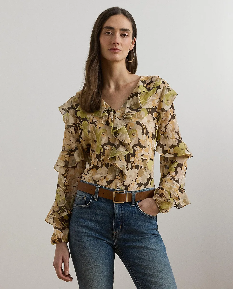 

Женская блузка с длинными рукавами и принтом Lauren Ralph Lauren, бежевый