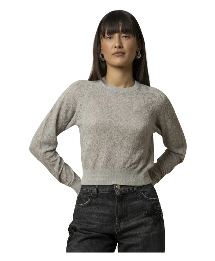 

Свитшот с круглым вырезом и кружевным эффектом Kocca, серый