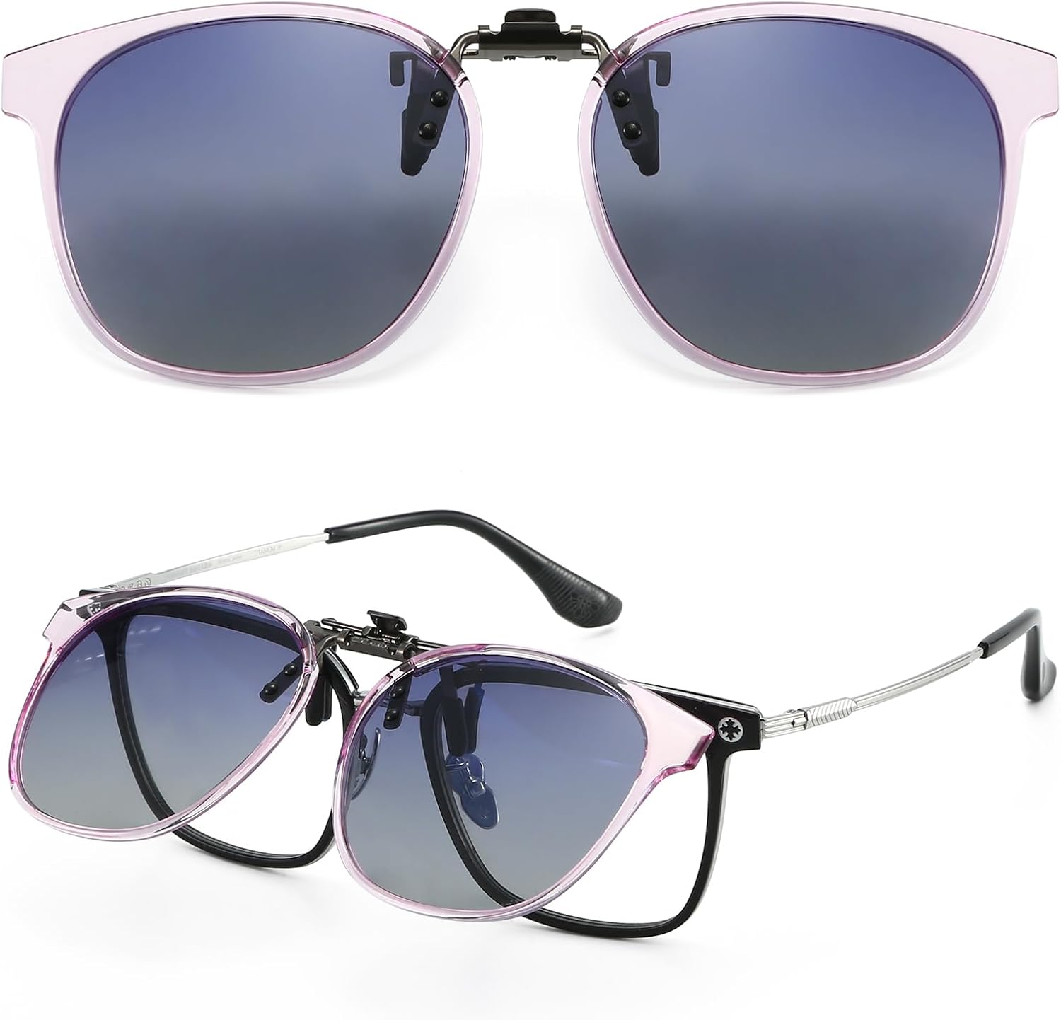 

Накладные солнцезащитные очки для мужчин и женщин - поляризованные линзы с антибликовым покрытием, 100% защита от УФ-излучения, универсальный размер, подходят для большинства очков VUEECLAT, Purple-grey Lens