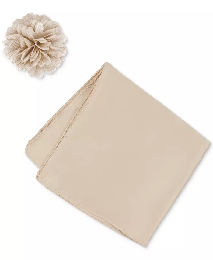 

Комплект из мужского однотонного нагрудного платка и значка на лацкан Construct, загар/бежевый