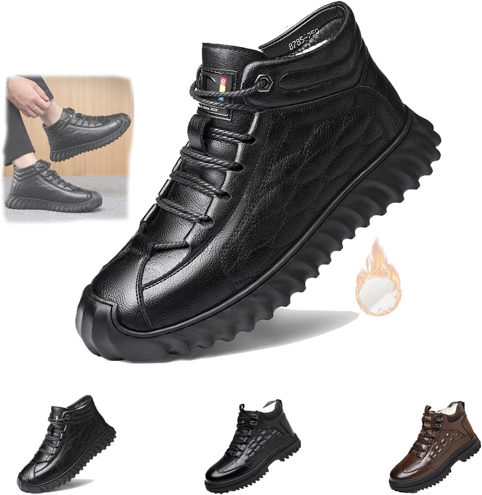 

Мужские комфортные ботинки для зимнего треккинга и походов по снегу, мужские ботинки Челси из кожи с высокими берцами, повседневная обувь для мужчин, модные кроссовки Generic, черный