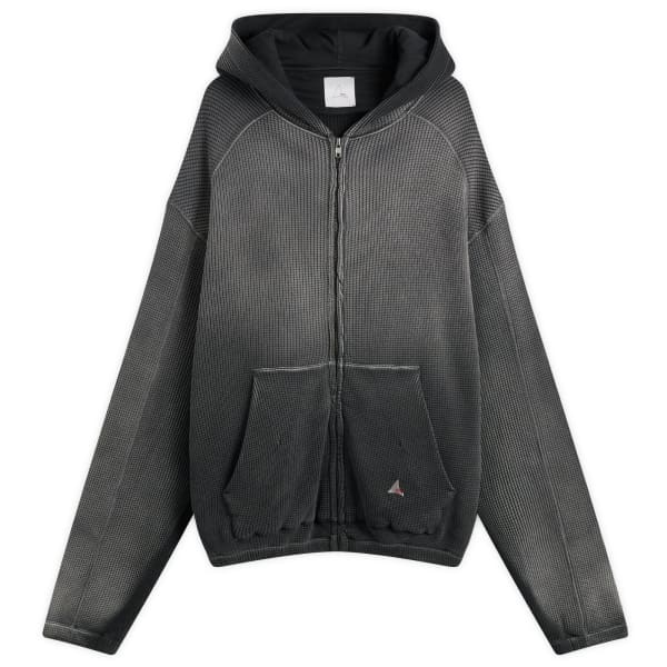 

Толстовка с капюшоном на молнии с вафельным принтом и выцветшим на солнце принтом пчелы Roa, черный