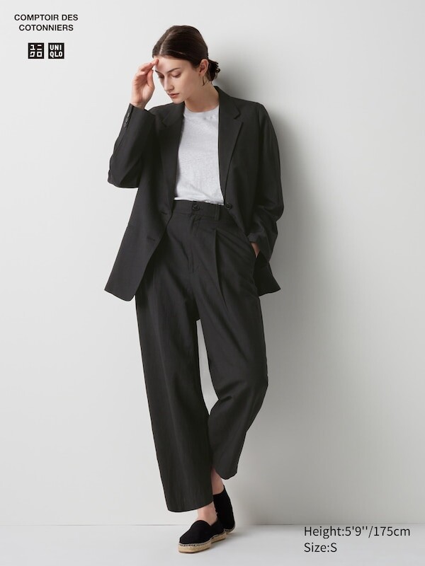 

Зауженные брюки в складку из льняной смеси длинные Uniqlo, черный