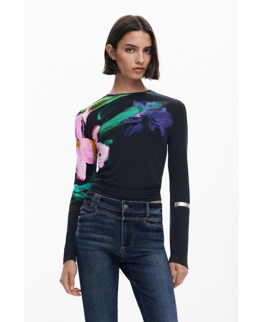 

Женская футболка с длинными рукавами и цветочным принтом Desigual, Black