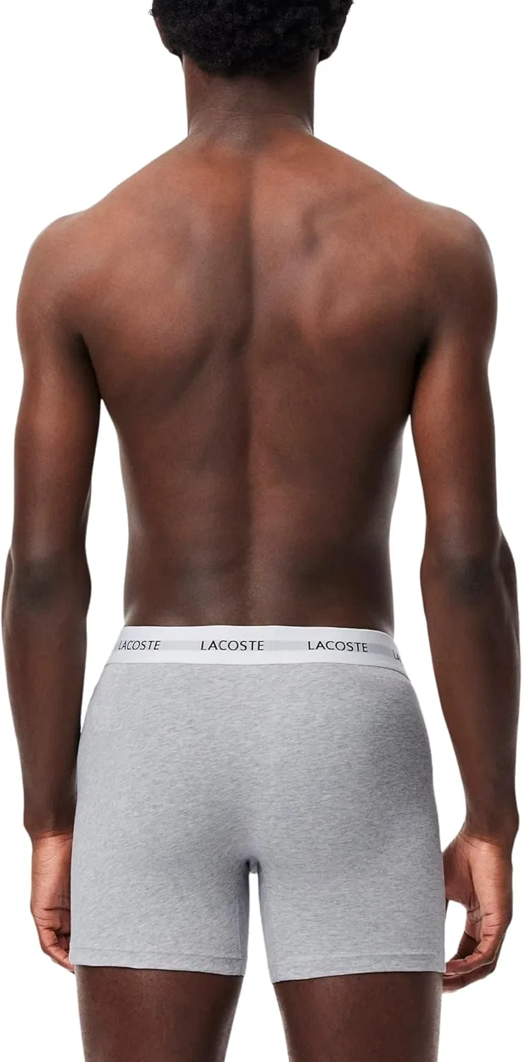 Боксеры Lacoste Cotton Stretch Essentials, набор из 3 пар, черный/белый/серый — фото 3