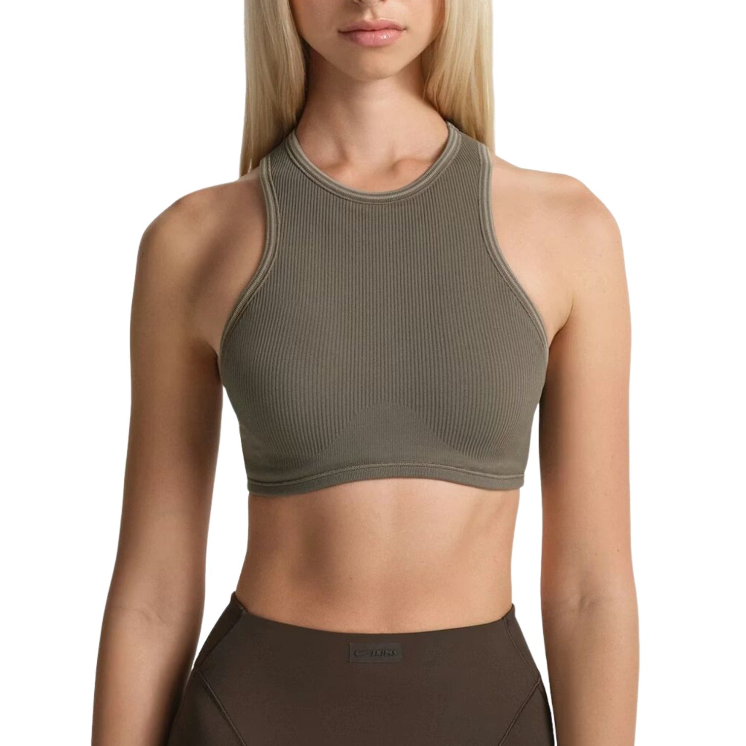 (WMNS) Nike x SKIMS Бесшовный бюстгальтер-борцовка в рубчик, цвет «Пыльный дубовый мох» — фото 2