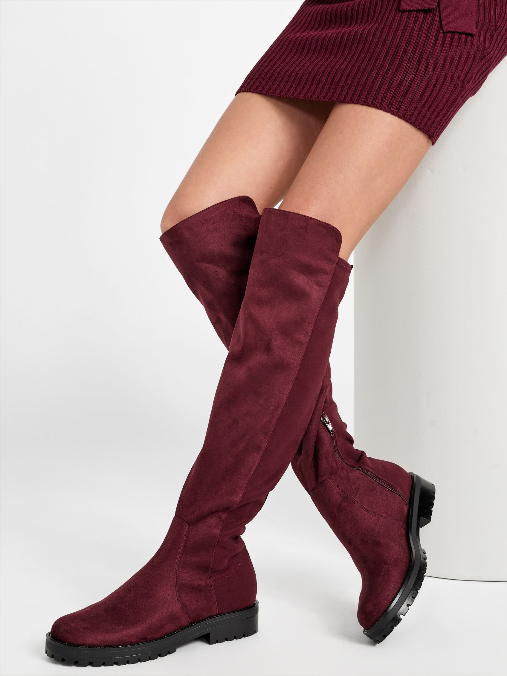 Сапоги для верховой езды с трикотажными панелями Analin Guess Factory, цвет wine — фото 2