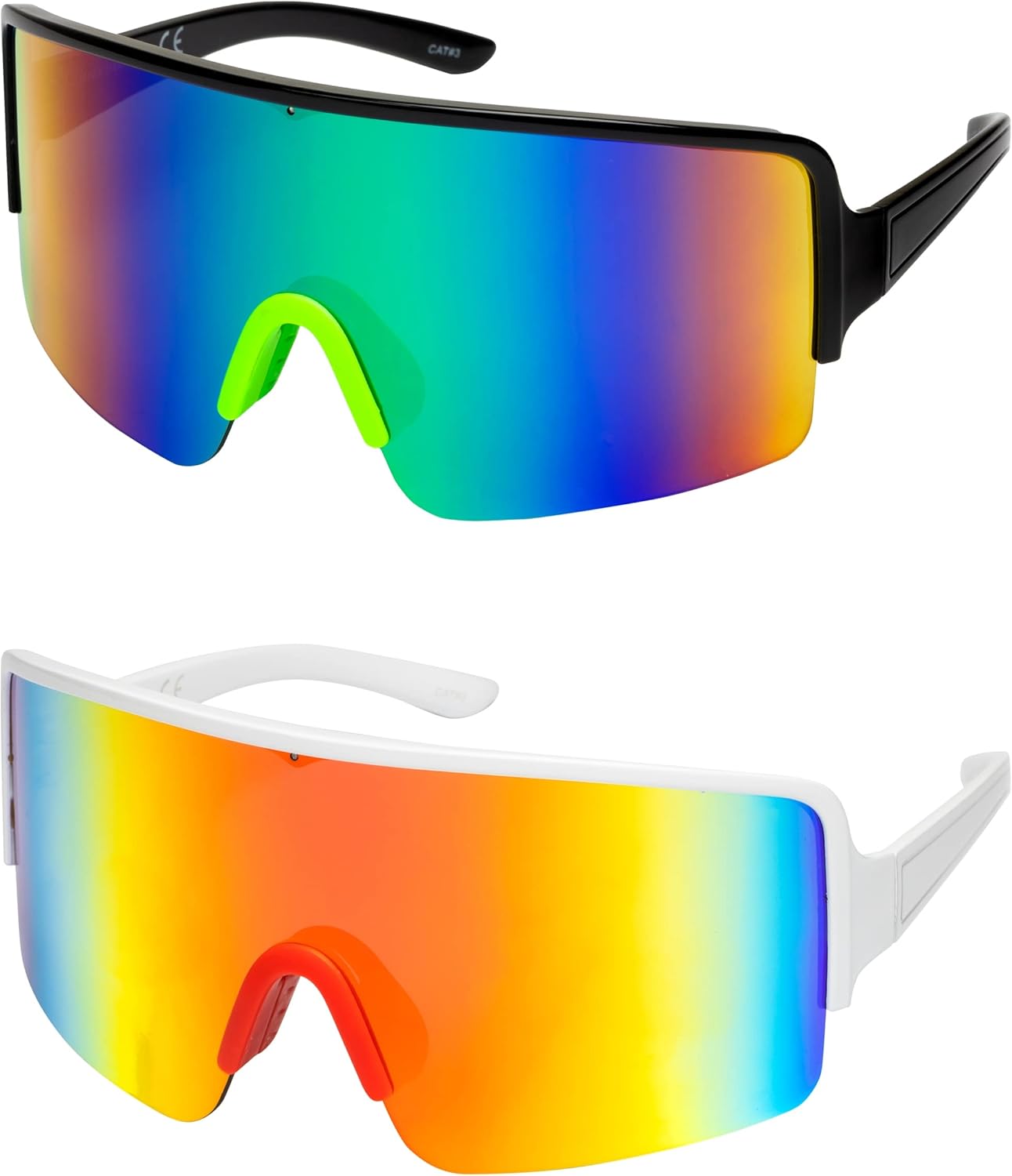 

Большие зеркальные солнцезащитные очки в стиле ретро, ​​светоотражающие, неполяризованные, винтажные солнцезащитные очки-козырьки 80-х и 90-х годов, для женщин и мужчин FLAWLESS EYEWEAR, 2 Pack: Green/Orange