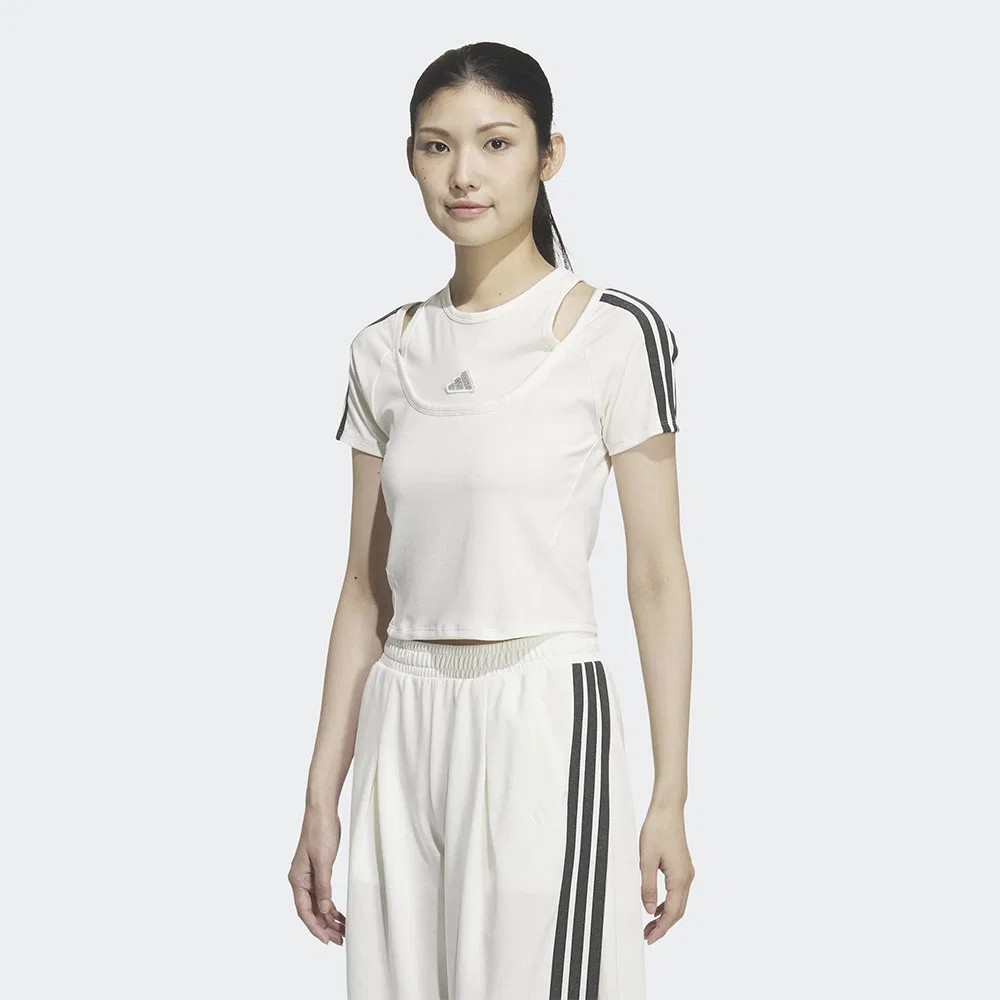 Женская двухслойная футболка с вырезом Dance белого цвета от Adidas