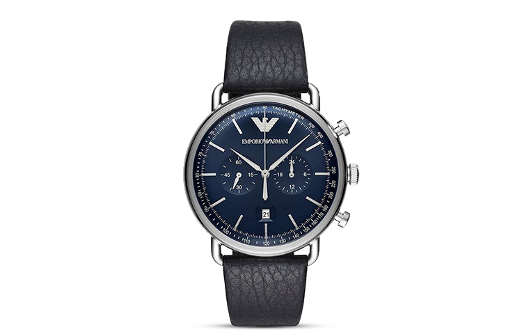 

EMPORIO ARMANI Часы Black Warrior Pilot Collection кварцевый механизм ремешок из натуральной кожи синий циферблат мужские