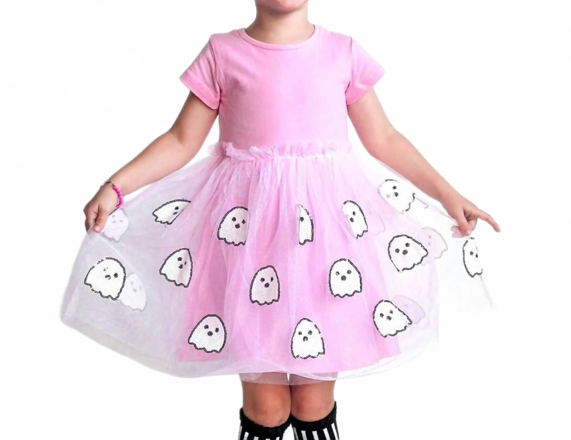 

Призрачное пайетковое платье-пачка с короткими рукавами на Хэллоуин в розовом цвете SWEET wink