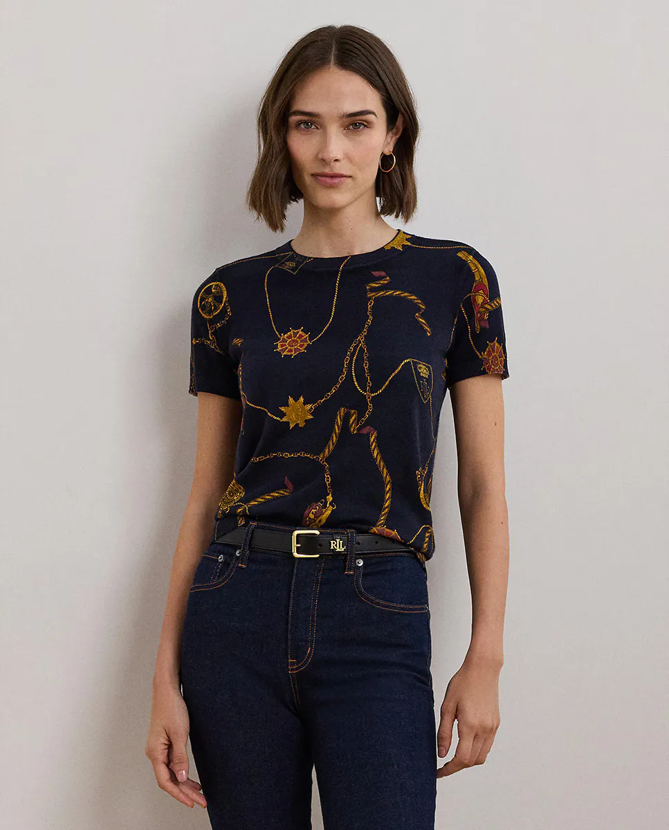 

Женский свитер с короткими рукавами с принтом Lauren Ralph Lauren, тёмно-синий