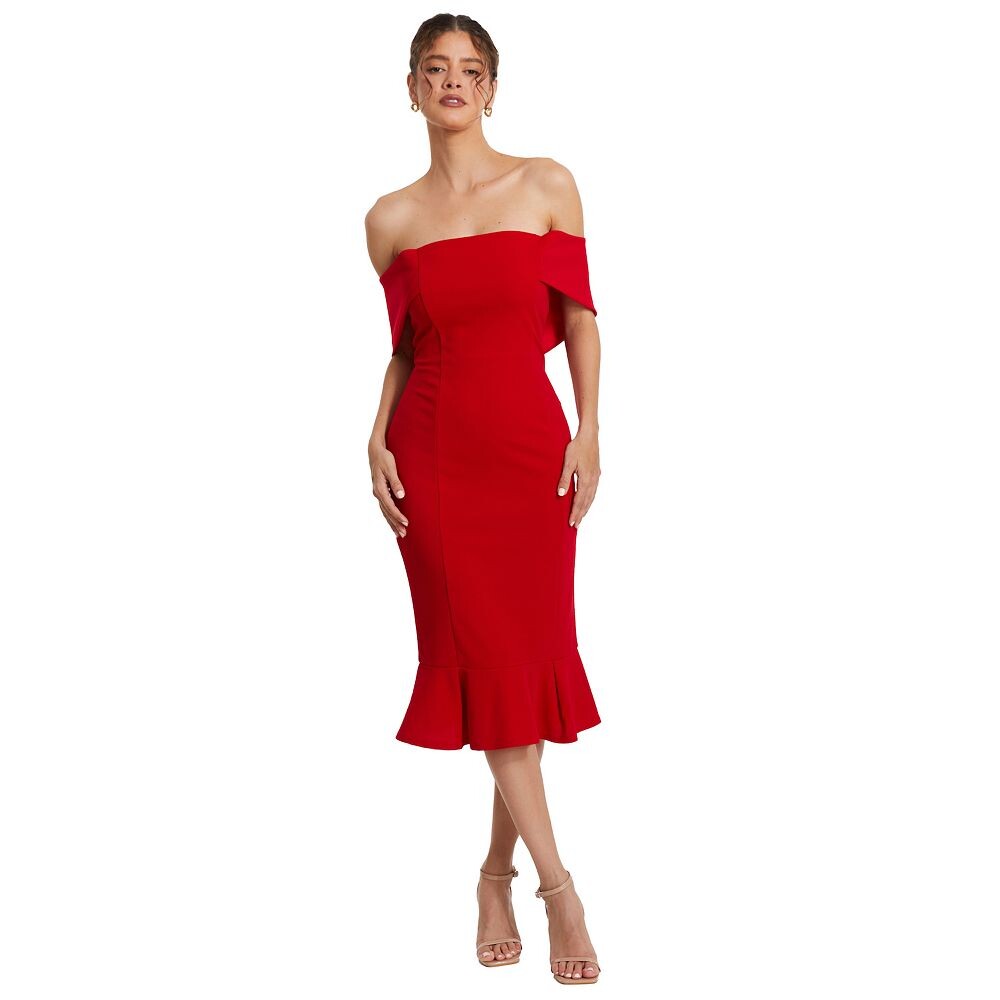 

Женское платье миди с открытым низом и оборками по краю Quiz QUIZ, красный