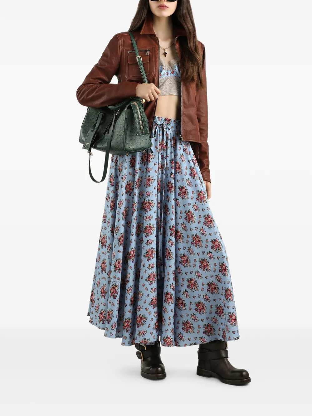 Юбка с кулиской и цветочным принтом DOLCE & GABBANA, синий — фото 2