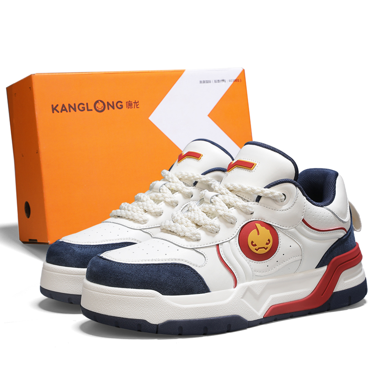 

KANGLONG Высокие устойчивые к истиранию дышащие нескользящие низкие скейтбордские кроссовки мужские белый красный синий, цвет White Red Blue