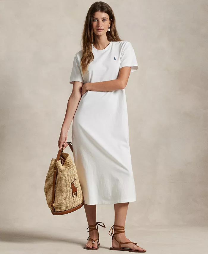 

Женское хлопковое платье-футболка Polo Ralph Lauren, белый