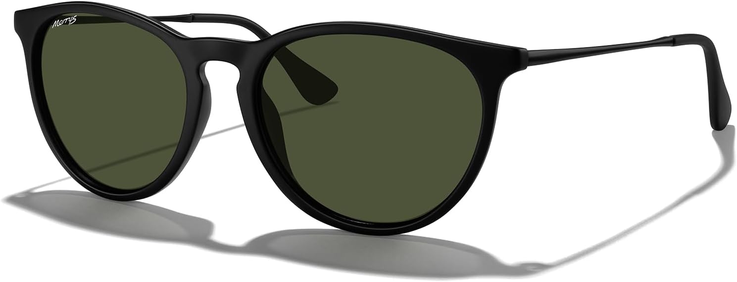 

Винтажные поляризованные солнцезащитные очки MERRY'S для женщин и мужчин, ретро-стиль, круглые зеркальные линзы, защита от ультрафиолета UV400, Matte Black Frame/G15 Lens/Black Legs