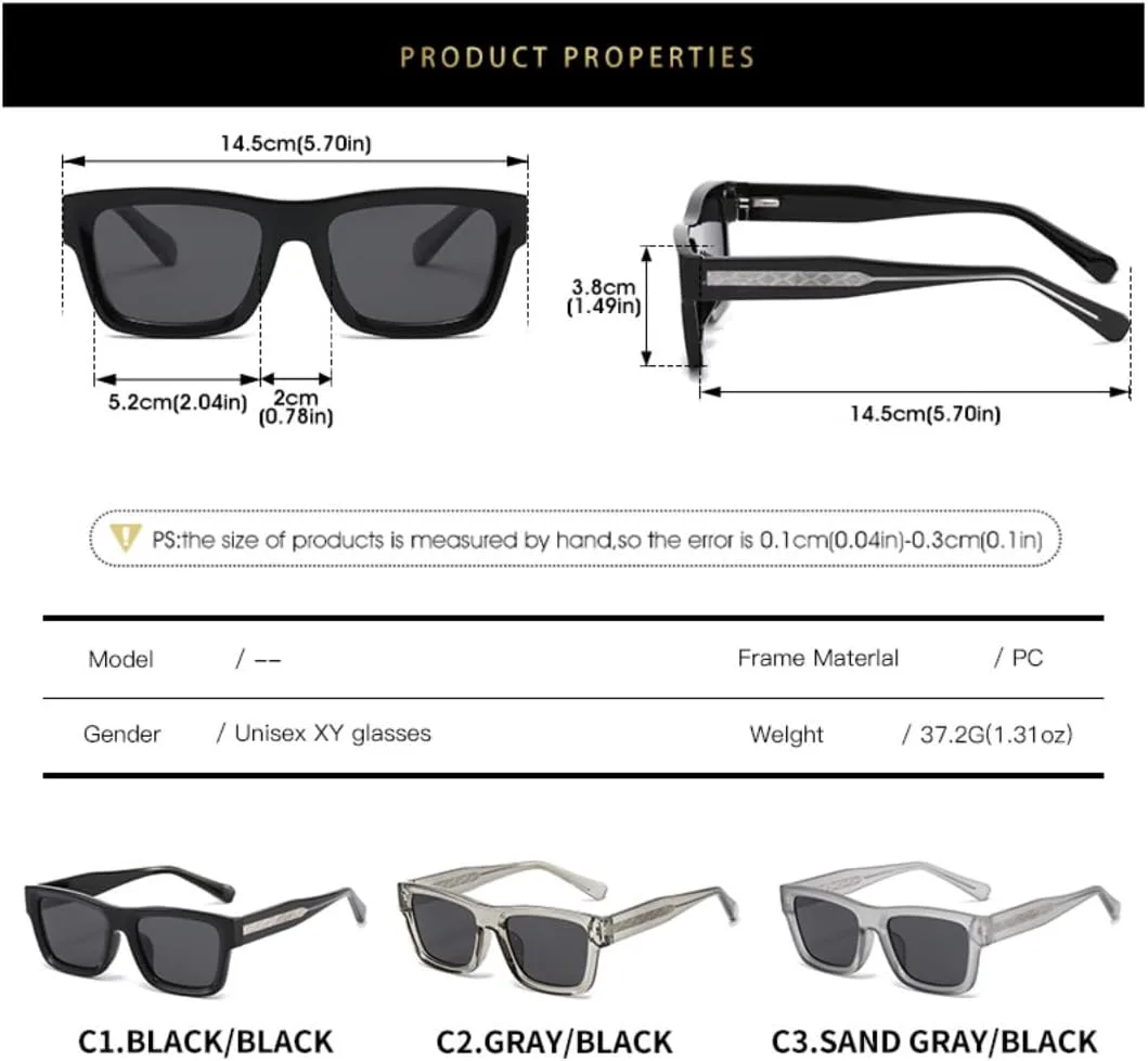 

Высококачественные солнцезащитные очки для вождения с металлическим сердечником и пружинным шарниром, квадратной формы, для мужчин и женщин TVTBBVV, Gray Gray