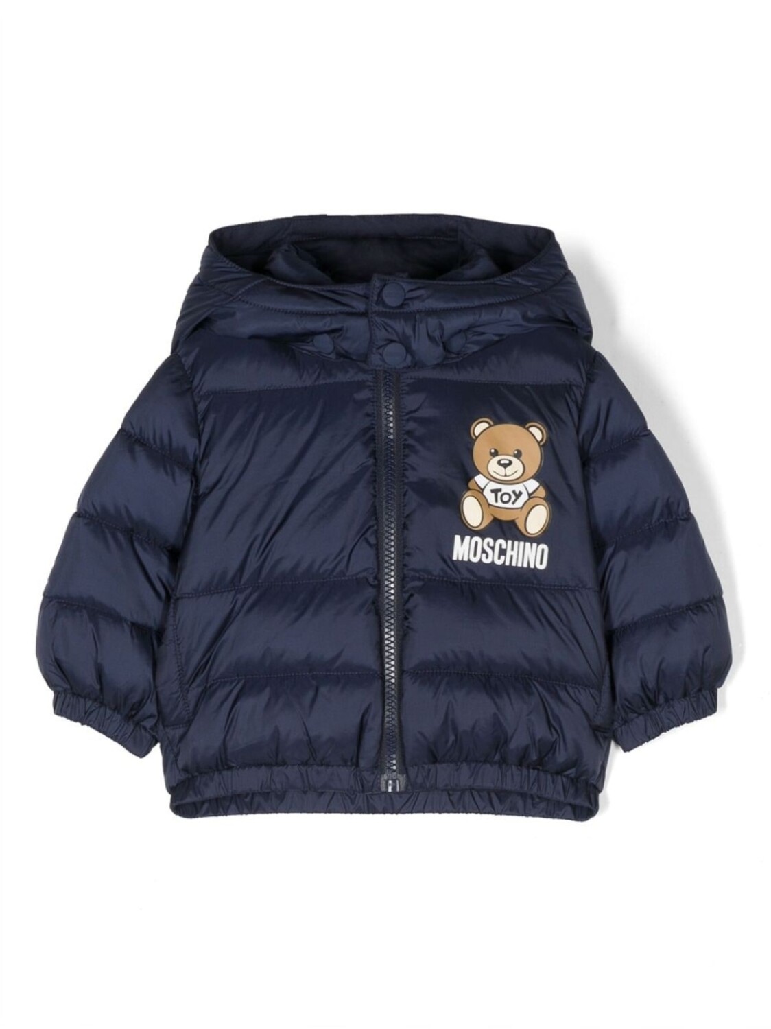 

Moschino Kids пуховик с капюшоном и логотипом, синий