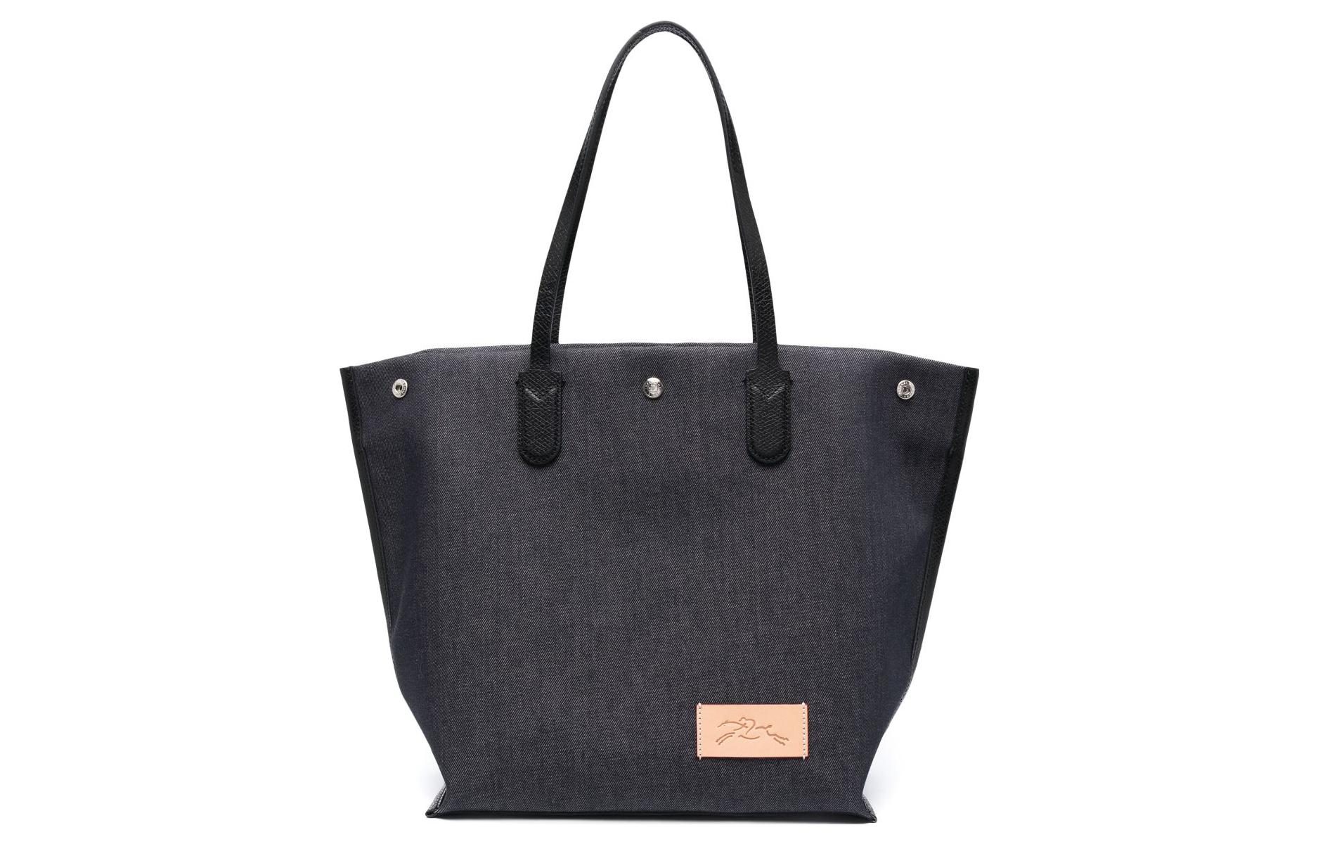

Сумка-шоппер из денима с кожаными деталями, темно-синяя LONGCHAMP