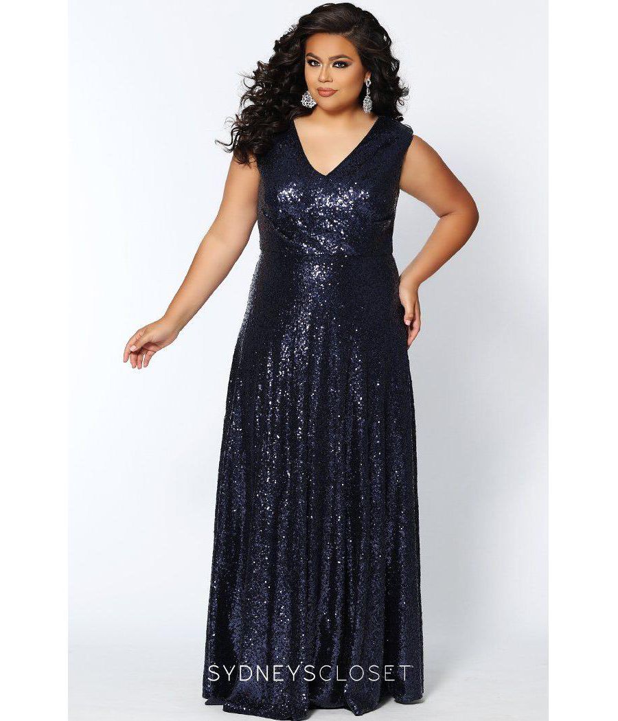 

Женское длинное платье без рукавов с V-образным вырезом и пайетками Celebrations by Sydney's Closet, Navy