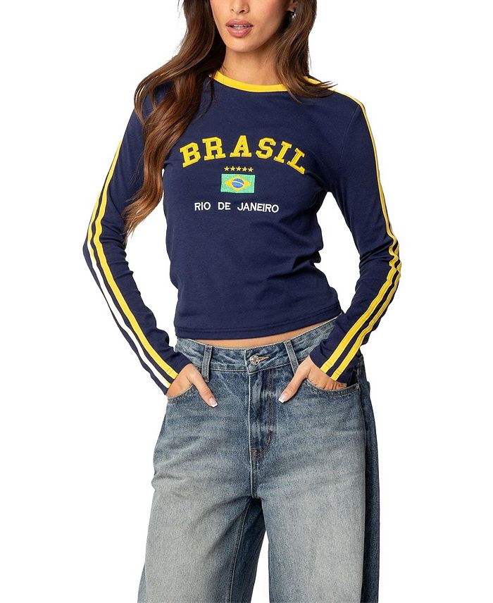 

Футболка с длинным рукавом с вышивкой Brasil Edikted, синий