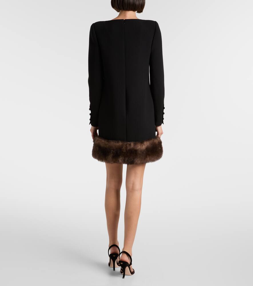 Мини-платье из верджин вули с отделкой из шерлинга Valentino, Nero — фото 3