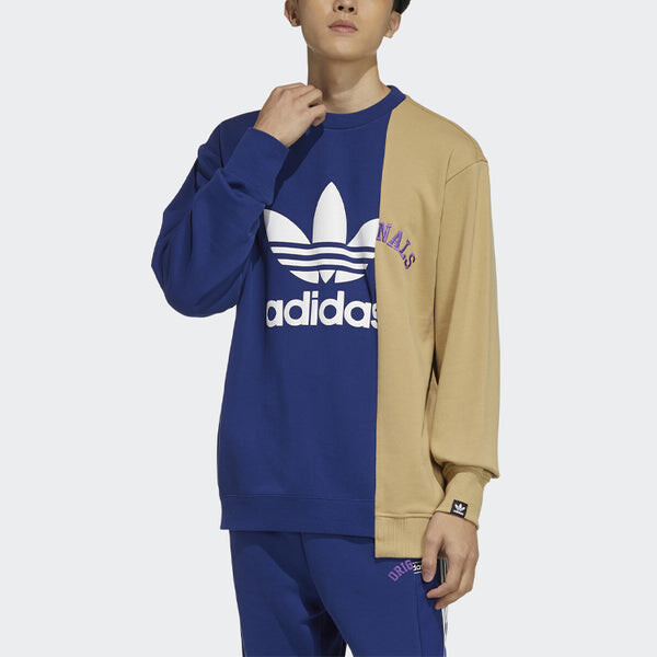 Толстовка Men's adidas originals Mr Crew Logo Printing Colorblock Irregular Round Neck Pullover Autumn Blue, синий — фото 3