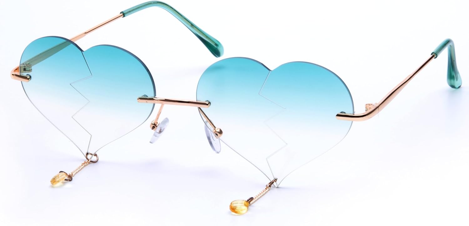 

Солнцезащитные очки в стиле ретро с подвеской в ​​виде сердечка и кисточкой, без оправы, для женщин: защита от УФ-излучения UV400, уникальный панк-дизайн для вечеринок ICARA, Green Yellow