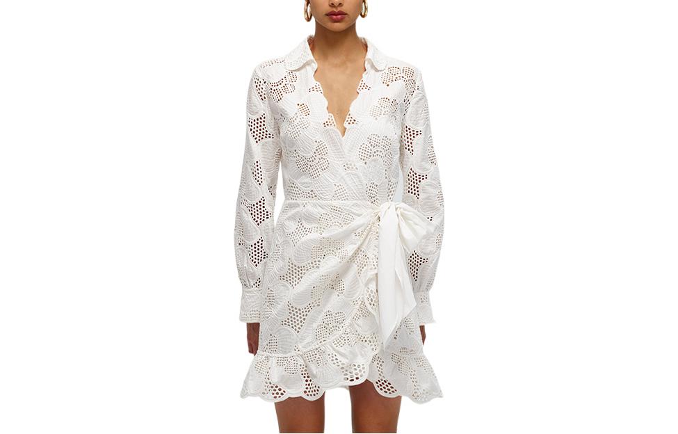 

Self-Portrait Платье с длинными рукавами Self Portrait, женское, белое, с V-образным вырезом, узкое, короткое