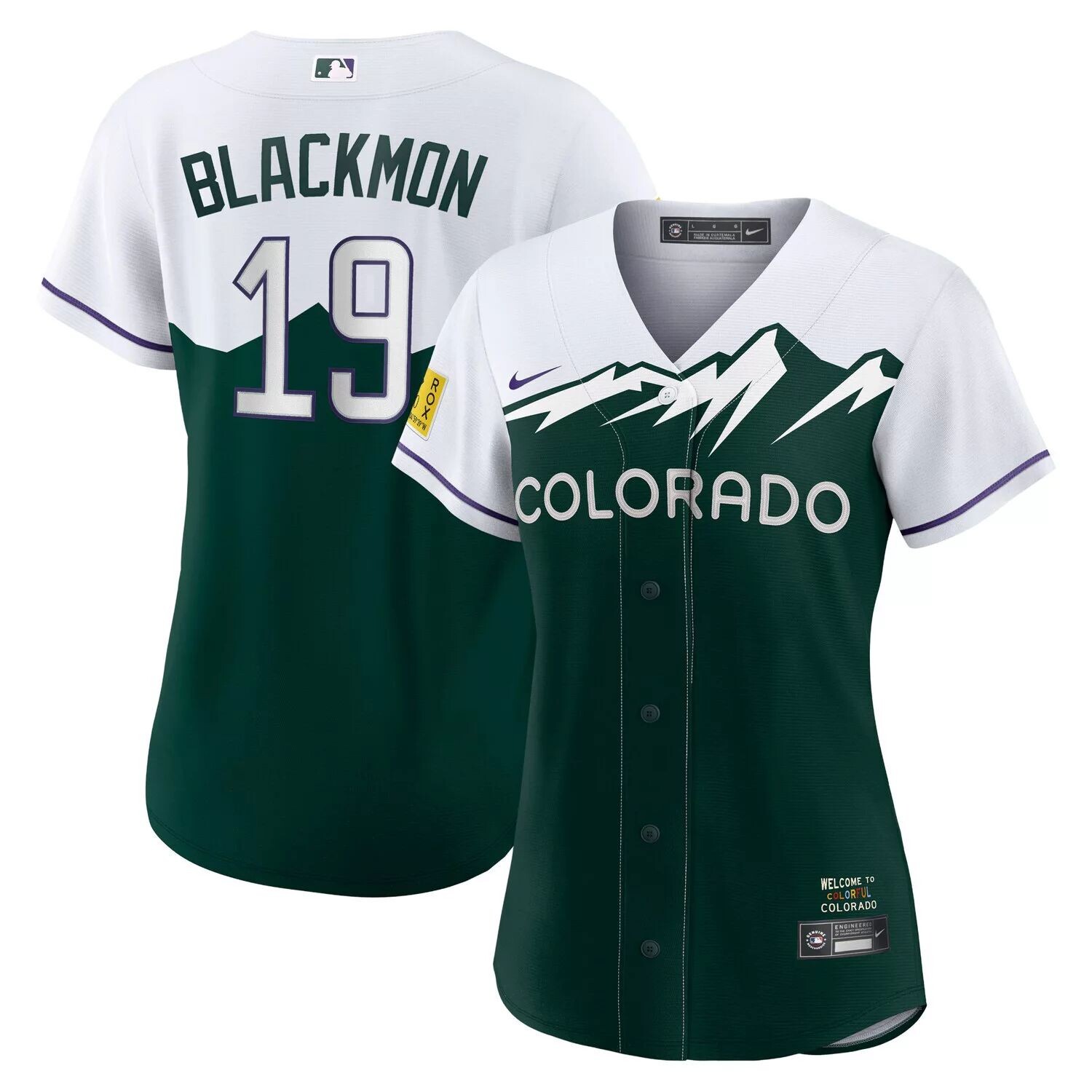 

Женская футболка Nike Charlie Blackmon White/Forest Green Colorado Rockies City Connect Replica Player Nike
