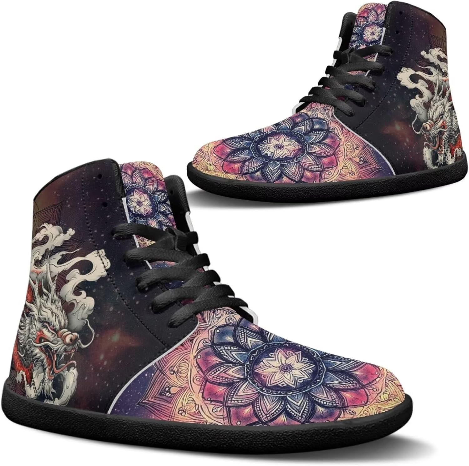 

Мужские высокие кроссовки Jeiento с широким размером, рисунок дракона, обувь-босоножки, повседневная обувь для прогулок, Boho Mandala Dragon