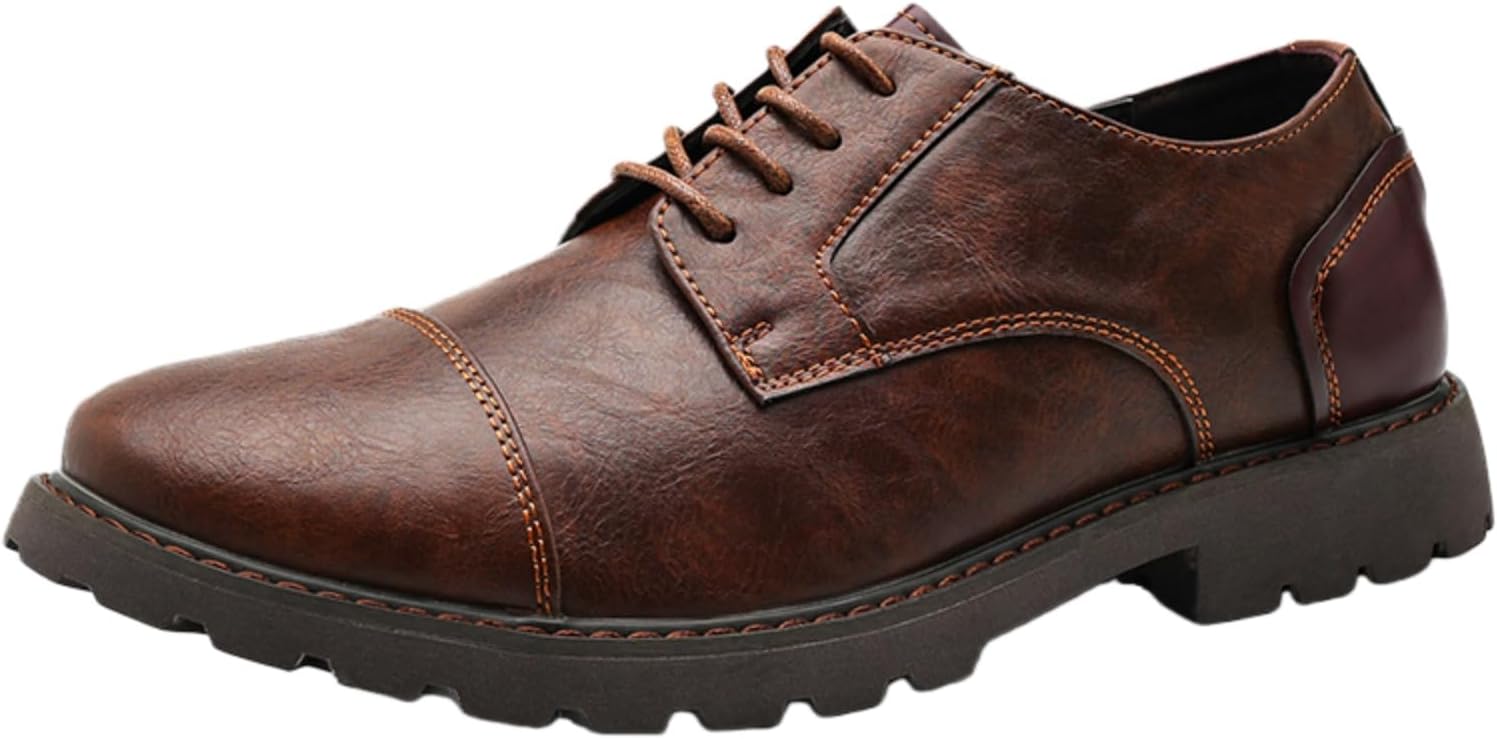 

Мужские винтажные кожаные оксфорды на шнуровке, ретро-стиль, с контрастной отделкой, формальная и повседневная обувь для работы и ежедневного использования Khwfjas, коричневый