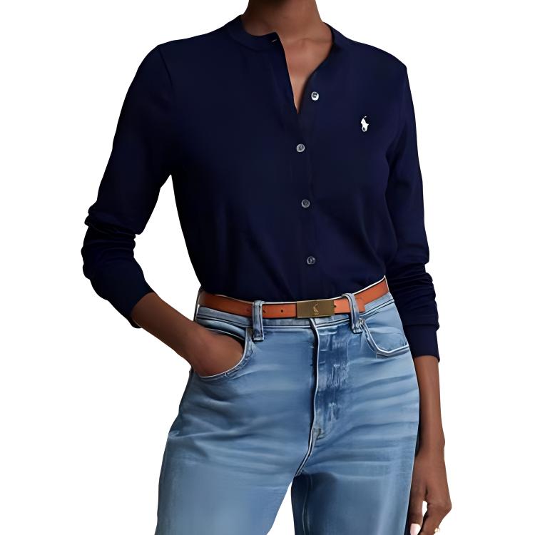 Весна-Лето 2022 Трикотаж Женская Темно-синяя Футболка Polo Ralph Lauren — фото 3