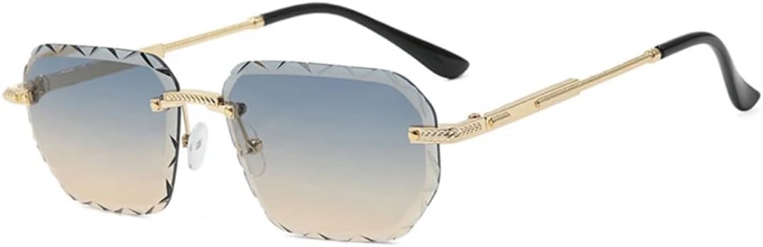 

Модные солнцезащитные очки без оправы для женщин и мужчин, с закругленными краями, в стиле ретро, ​​солнцезащитные очки без оправы, защита от УФ-излучения UV400 VVTWSSW, Gold Blue Tea