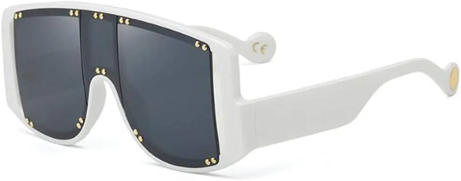 

Солнцезащитные очки с асимметричной оправой и защитой от УФ-излучения (зеленая оправа, синие и желтые блестки) в стиле «полый рисовый гвоздик» SLCHJXS, Gray,white