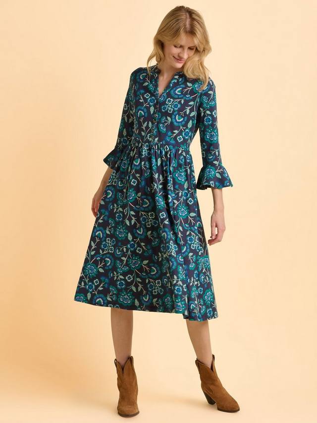 

Платье миди с рукавами-фонариками и цветочным принтом Aspen Floral из хлопка с V-образным вырезом Brakeburn