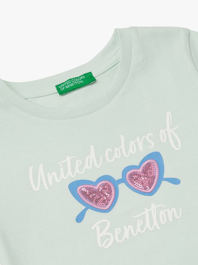 Детская футболка с пайетками и принтом солнцезащитных очков Benetton, Teal Green — фото 3