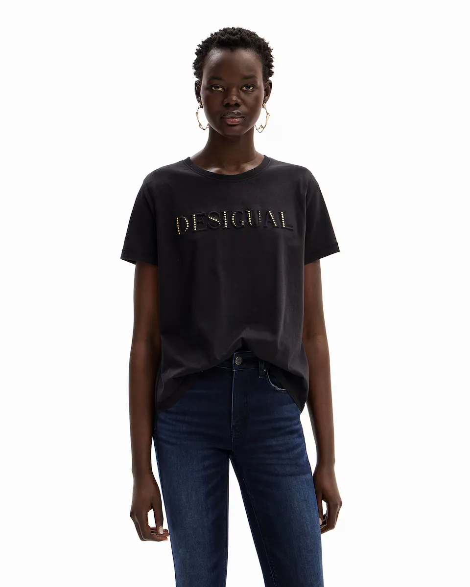 

Женская футболка с блестящим логотипом Desigual, серый