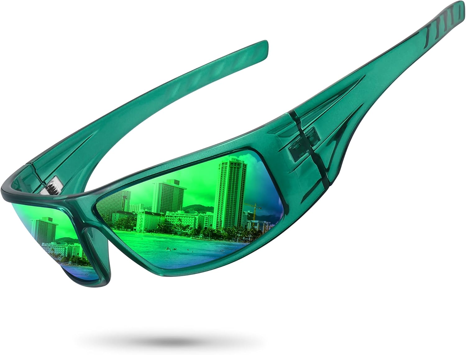 

Поляризованные спортивные солнцезащитные очки для мужчин и женщин, небьющаяся оправа, для велоспорта, рыбалки, обтекаемая форма, защита от УФ-излучения UV400 Ofwin, 1-clear Green Frame/Green Mirror Lens