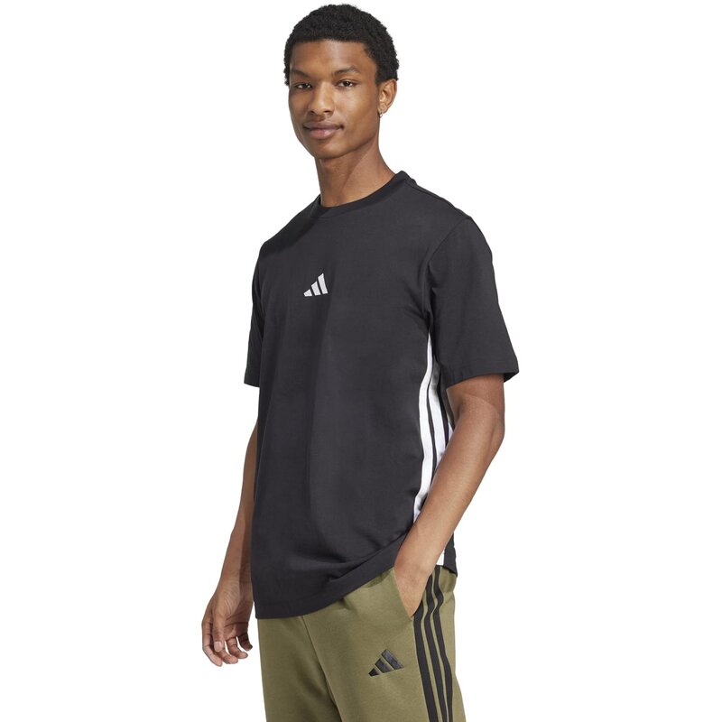 Базовая футболка с тремя полосками, одинарный джерси Adidas, черный — фото 2