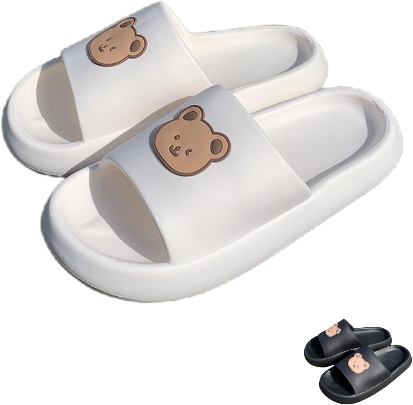 

Тапочки LONGSILVER Bear Милая обувь для женщин и мужчин, толстая подошва, кавай, противоскользящие, быстросохнущие, шлепанцы для душа, удобные шлепанцы для ванной и улицы, белый