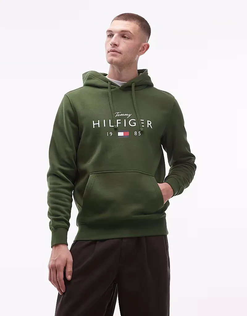 Худи Tommy Hilfiger с большим центральным логотипом, зеленого цвета
