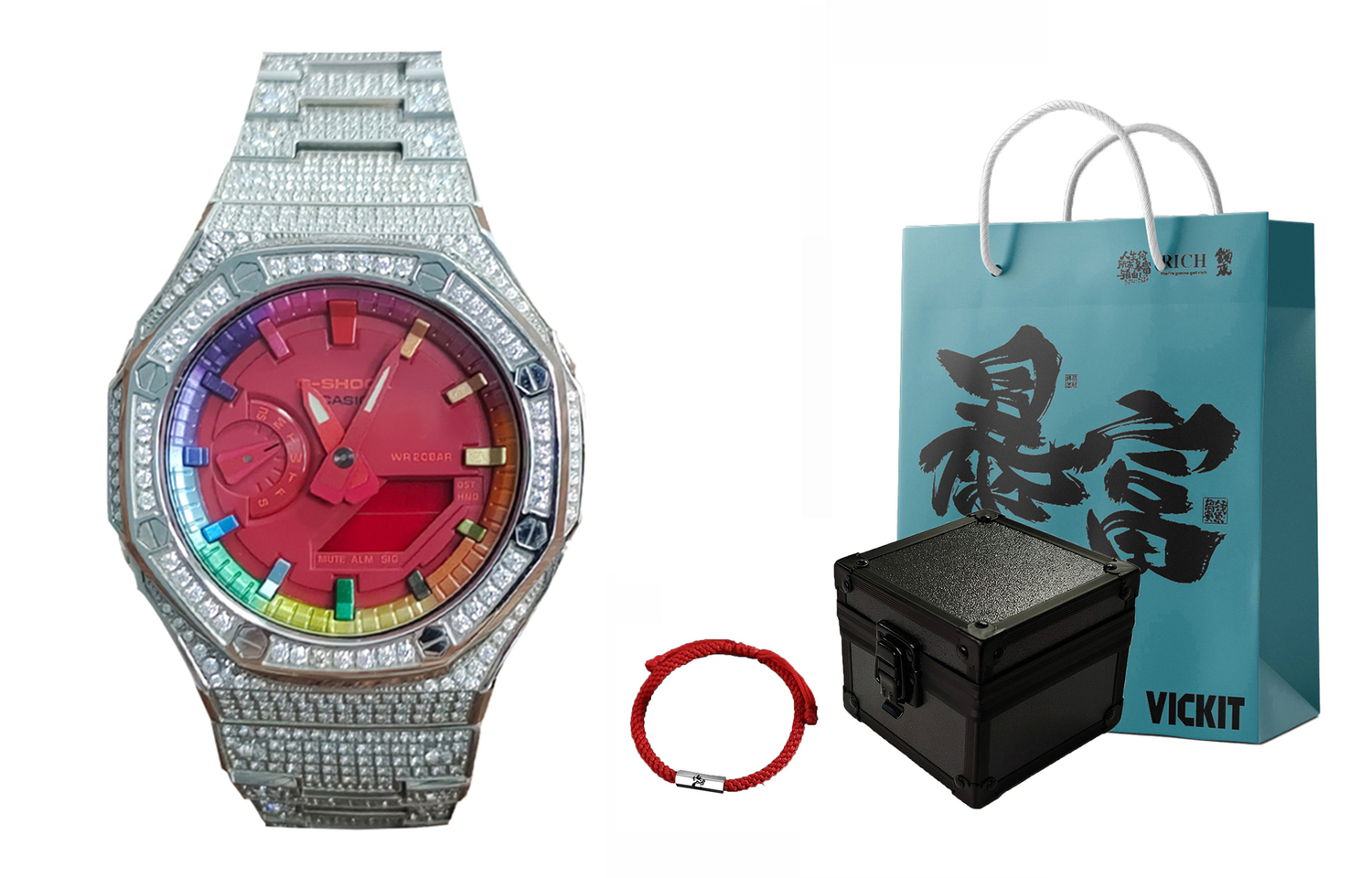 

CASIO Часы Men Liquid Crystal/Analog Dual Display Series Red Watch, Fully Rhinestone Iridescent Fire Red