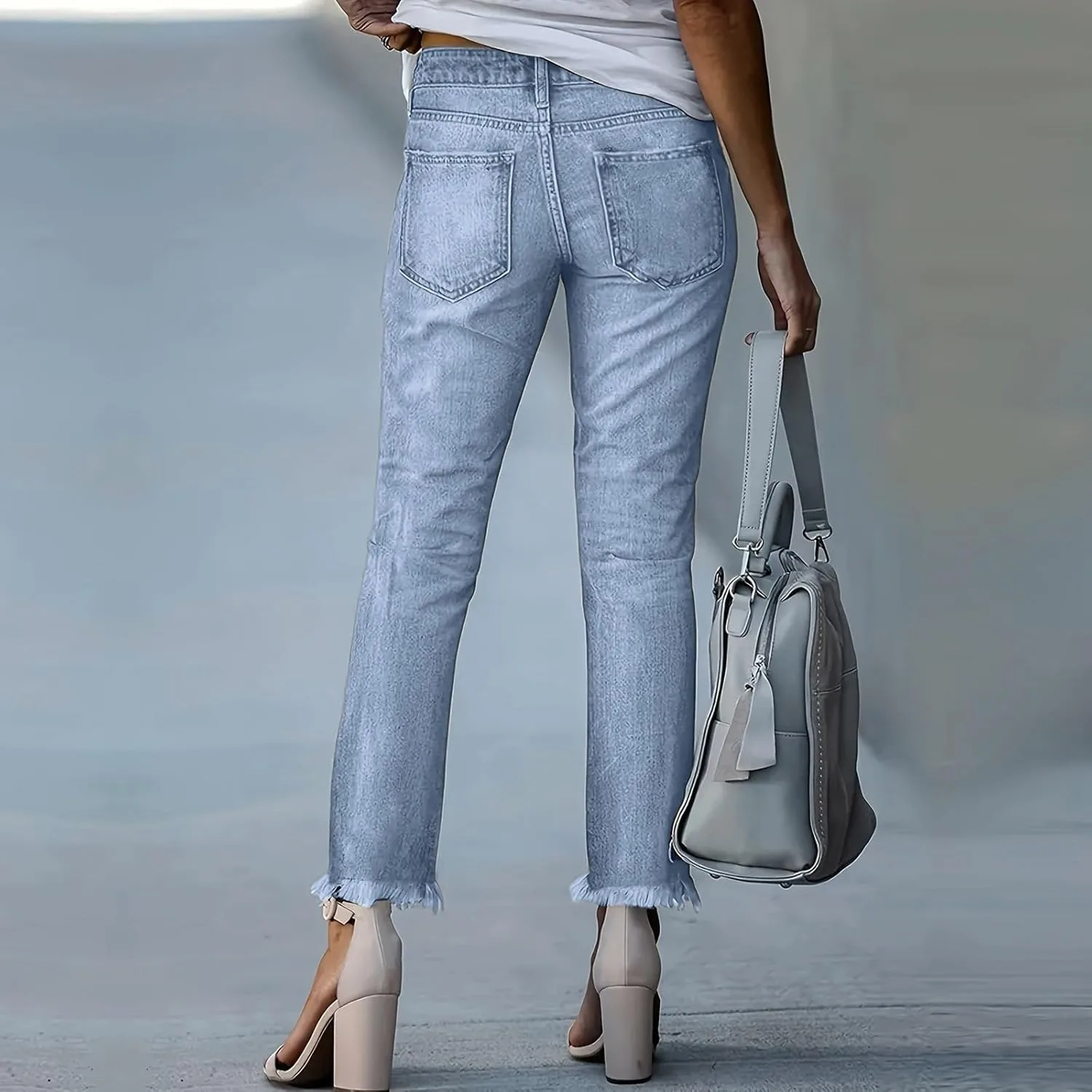 Прямые джинсы для женщин High Waist Slim Fit Boyfriend с карманами — фото 2