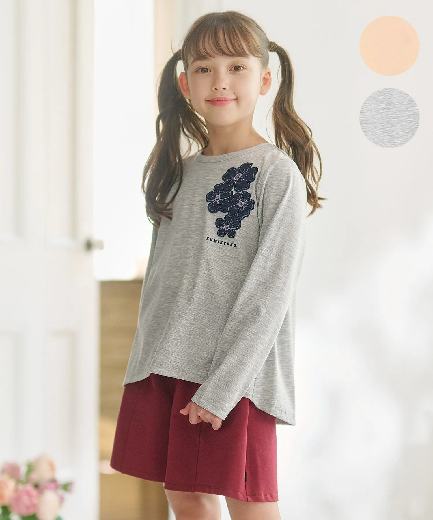 [150-160 см] Гладкая футболка с цветочным мотивом Kids Suite, Gray [004]