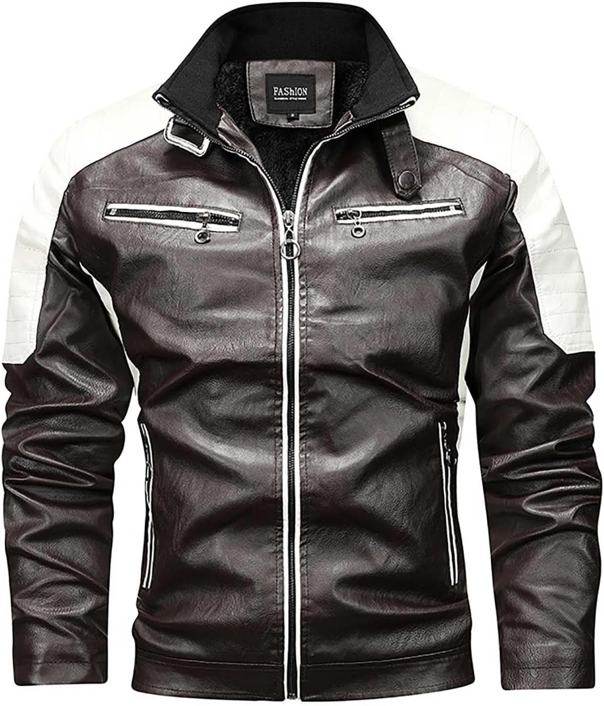 Мужская стильная кожаная куртка Casual Fleece Coat для осени и зимы, модный дизайн с тиснением Generic, кофейный