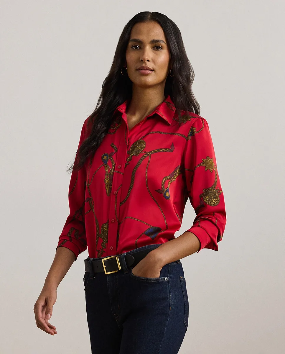 

Женская рубашка с длинными рукавами и принтом Lauren Ralph Lauren, красный