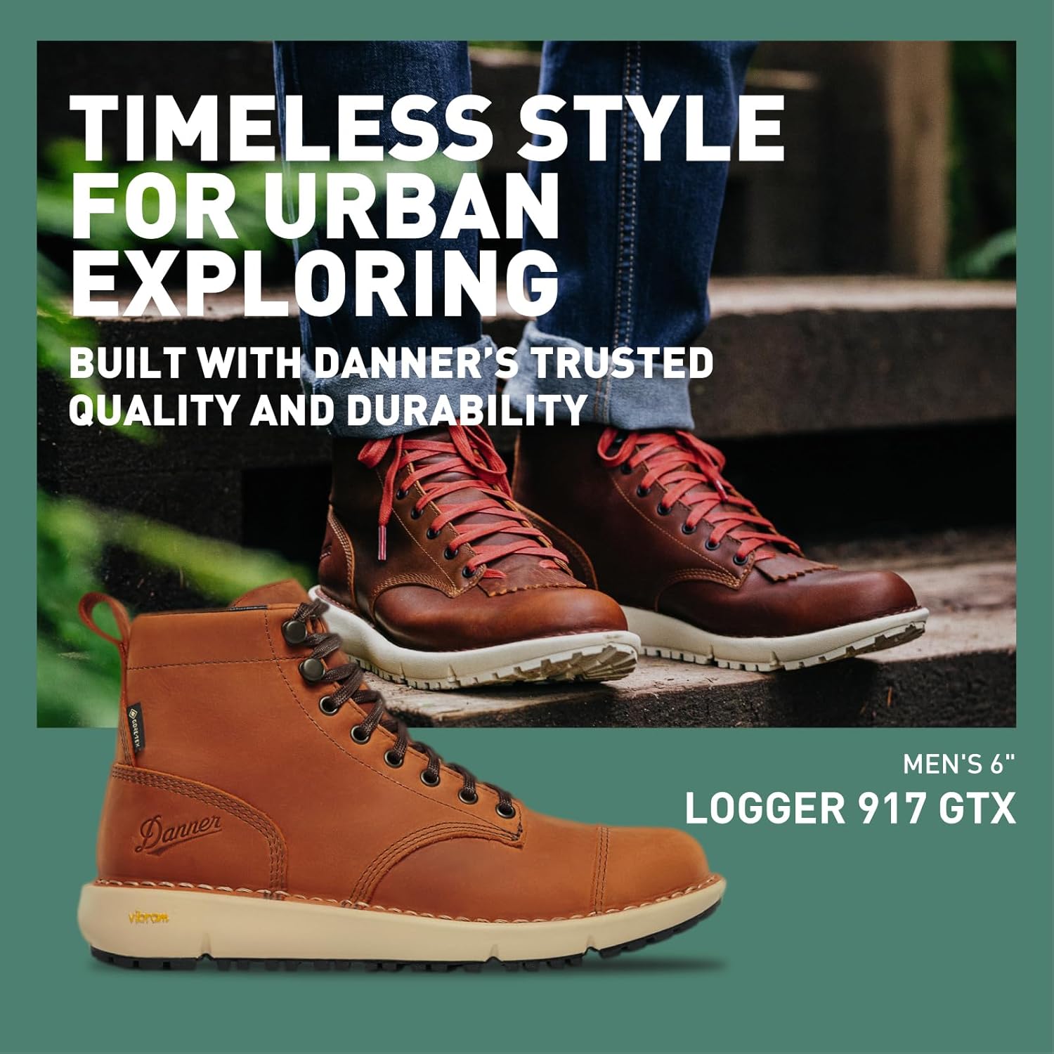 Мужские водонепроницаемые походные ботинки Danner Logger 917 6 - из кожи полного зерна с дышащей мембраной Gore-Tex, подошвой Vibram SPE и протектором 917 Traction, 10.5 Cap Toe Sierra — фото 2