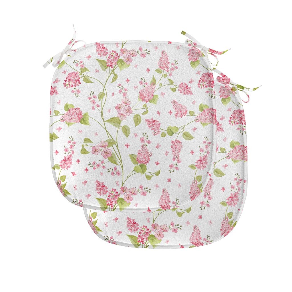 

Подушки на обеденный стул ABAKUHAUS Shabby Flora, бутоны природных цветов, декоративная водонепроницаемая подушка с ремнями для кухонных сидений, 40 см x 40 см — упаковка из 2 шт., розовый, белый и зеленый